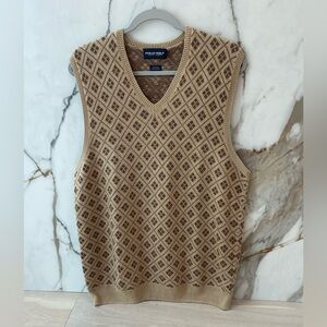 Vintage Polo Golf Ralph Lauren Silk Blend Sweater Vest Mens Sz L Brown Geometric